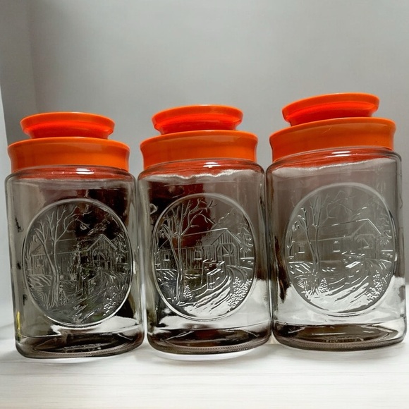 Vintage Anchor Hocking Tang Storage Jars (3) All With Bridge Design - Picture 5 of 5